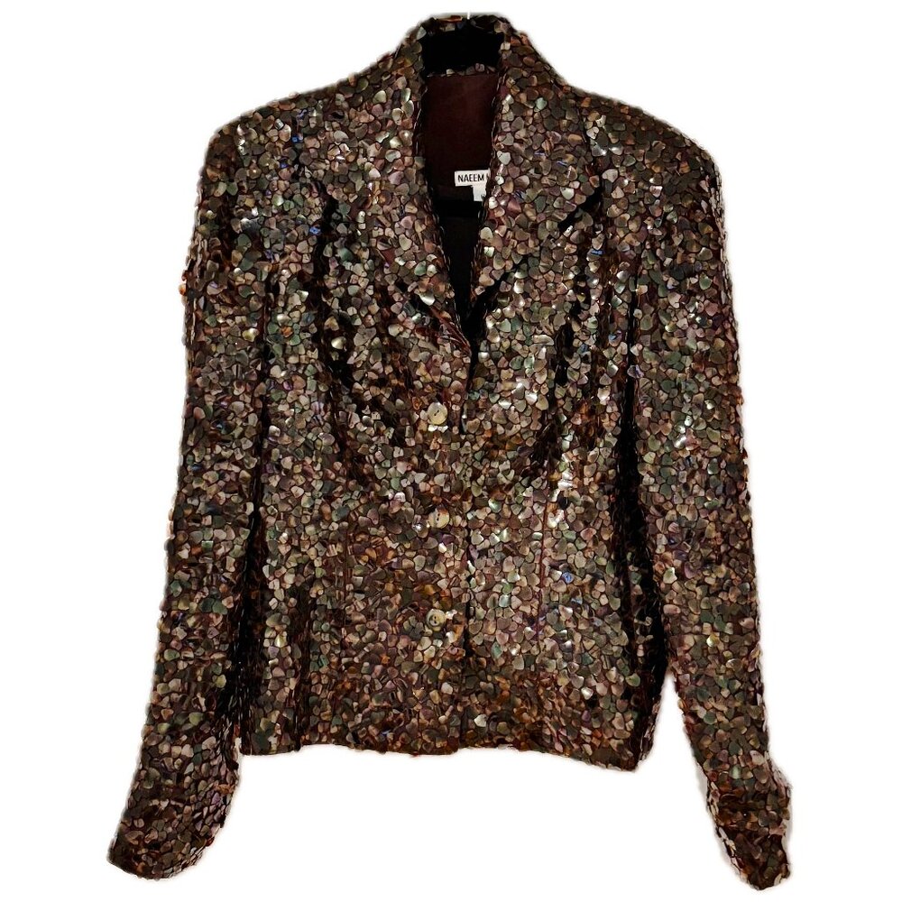 Naeem Khan Couture Brown Sequin Jacket Top Vintage Evening Wear Womens 6